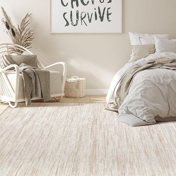 Nakagishi 5x8 Area Rugs Living Room: Washable Large Vintage Rug Neutral Non-Slip Soft Stain Resistant Indoor Carpet for Bedroom Nursery Dining Room Office Playroom - Beige-01