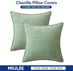 MIULEE Pack of 2 Couch Throw Pillow Covers 20x20 Inch Greyish Green Farmhouse Decorative Pillow Covers with Stitched Edge Soft Chenille Solid Dyed Spring Pillow Covers for Sofa Bed Living Room