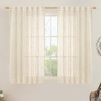 LAMIT Beige Linen Curtains 45 Inches Long for Bedroom, Light Filtering Panels Back Tab and Rod Pocket Neutral Drapes for Kitchen/Window/Loft Room, 52 x 45 Inch, 2 Panels
