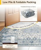 RELEANY Area Rugs Square 10ft Washable Non-Slip, Floral Vintage Distress Print Pattern Medallion Carpet for Living Room Bedroom Dining Room, Light Blue Navy Beige Gray White