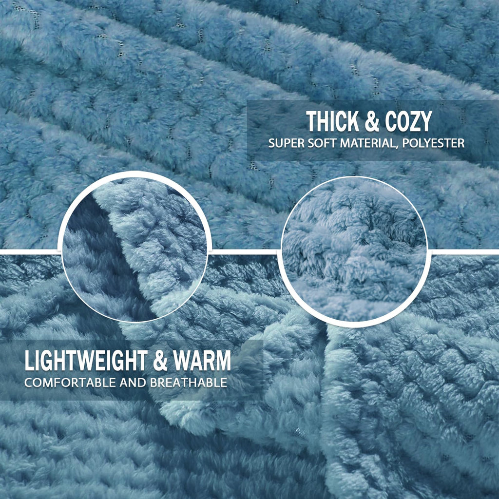 Exclusivo Mezcla Large Waffle Fleece Throw Blanket for Couch, Slate Blue