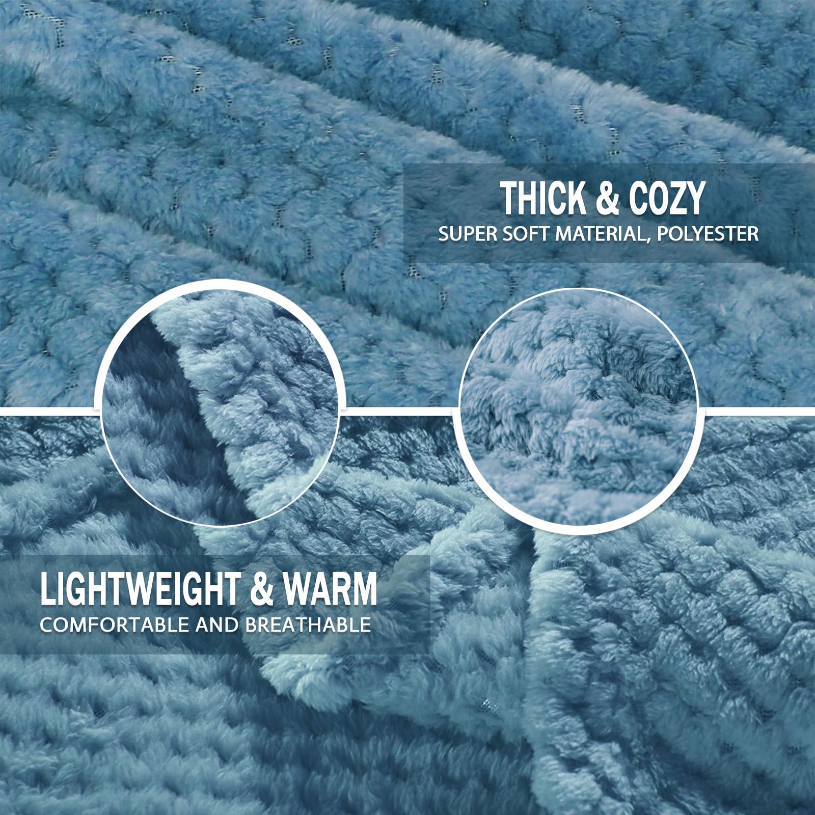 Exclusivo Mezcla Large Waffle Fleece Throw Blanket for Couch, Slate Blue