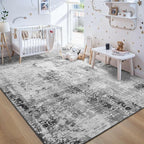 Living Room Rug 6x9 Gray Area Rug Machine Washable Boho Carpet Non Slip Abstract Vintage Indoor Large Rugs for Bedroom, Classroom, College Dorm, Farmhouse, Dining Room, Kids Playroom