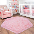 Quntue 4x4.6 Feet Pink Hexagon Rugs for Princess Tent, Ultra Soft Fluffy Hexagon Area Rug for Bedroom, Cute Shag Rugs for Girls Room, Fuzzy Plush Carpet for Kids Room Tent Castle Home Decor