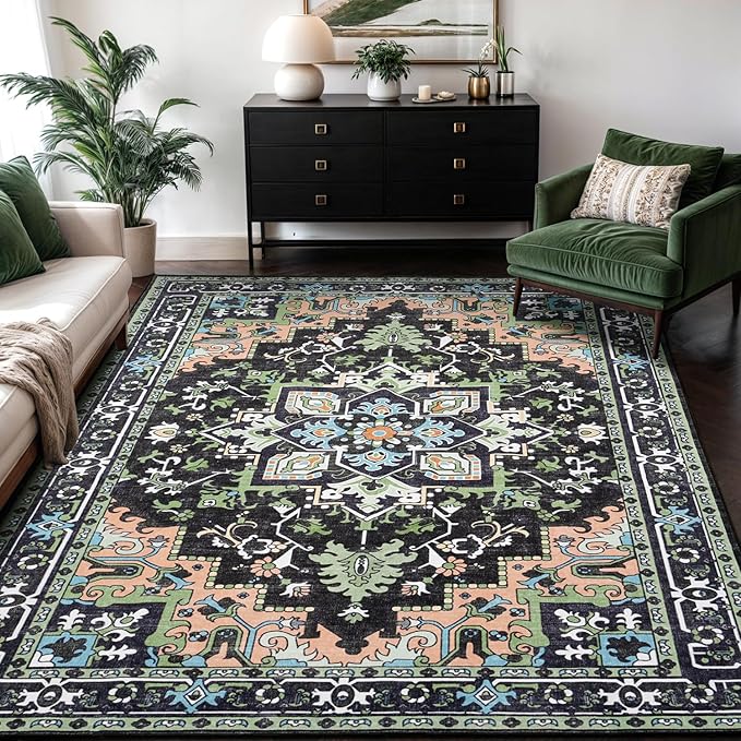 Lofus 9x12 Area Rug for Living Room Bedroom, Dark Green Washable Carpet