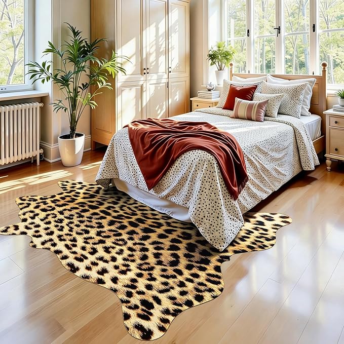 AROGAN Western Faux Leopard Rug, Large Animal Print Cheetah Rug, 7 x 6.2 Ft