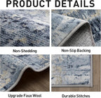 2'6''x8' Runner Rugs Washable Rug: Modern Abstract Hallway Runner Rug Indoor Soft Low Pile Thin Carpet Anti-Skid Non-Shedding Carpets for Kitchen, Entryway, Laundry, Bedroom - Blue Gold