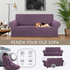 KEKUOU Stretch Loveseat Sofa Cover Slipcover,Couch Covers for 2 Cushion Couch Sofa (55"-78") Furniture Protector Sofa with Elastic Bottom for Kids,Dog. Jacquard Small Checked (Medium,Dark Purple)
