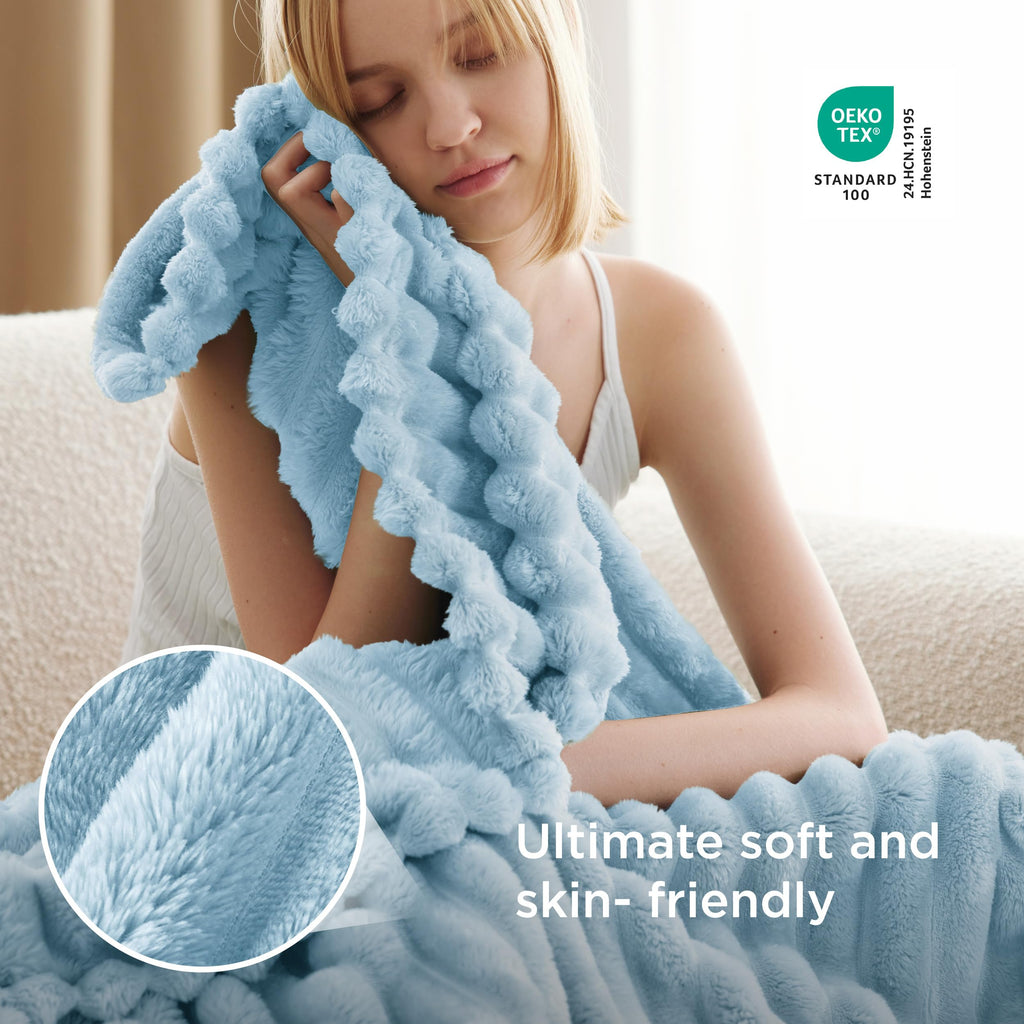 Bedsure Soft Twin Blanket for Bed Decor Gifts Light Blue 60"x80"