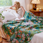 MSGKV Boho Throw Blanket for Bed Cotton Floral Twin Size Couch Blanket 60"x80" Muslin Spring Breathable Lightweight Farmhouse Blankets All Seasons