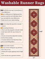 SERISSA Runner Rug for Hallways, 2'6"x14' Washable Non Slip Runner Rug, Extra Long Boho Rug Ultra Soft Vintage Red Black Print Floor Carpet for Bedroom Hallway Entryway Bathroom Laundry Room
