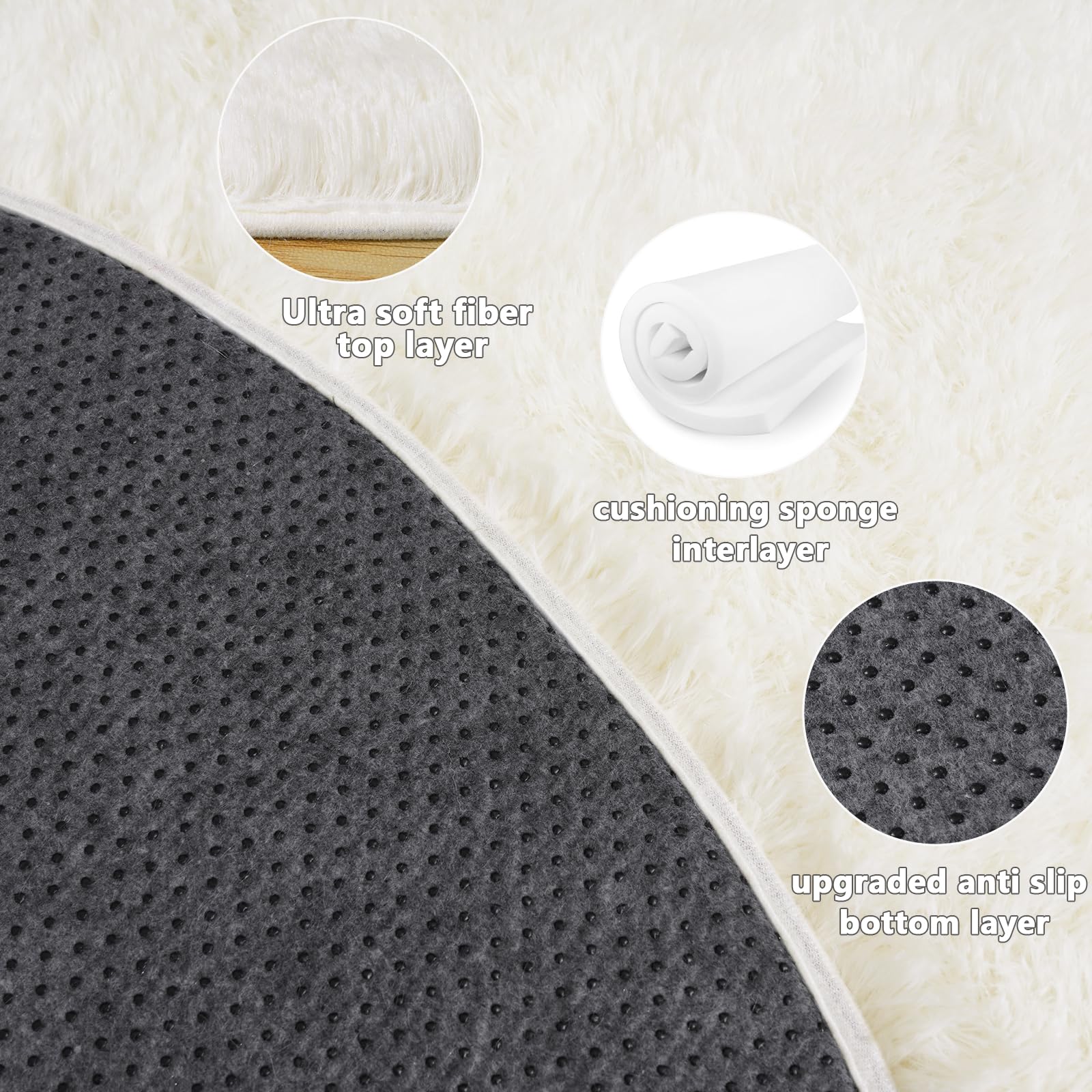 Quntue 5'x5' Cream Round Rugs for Girls Bedroom, Ultra Soft Fluffy Circle Rug for Kids Room, Cute Shag Rugs for Living Room Playroom Tent Castle Home Decor Rug