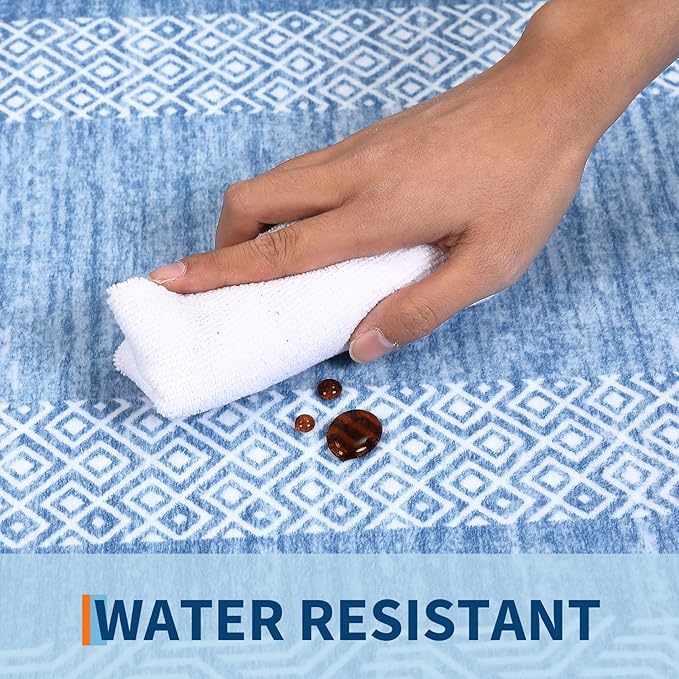 GarveeHome Small Bedroom Area Rug 3x5 Bordered Area Rug for Living Room Nursery Non Slip Kitchen Throw Carpet Low Pile Modern Rugs Washable Bathroom Mat Soft Rugs for Laundry, Light Blue