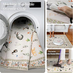 2x10 Washable Hallway Runner Rug - Soft Low Pile Floral Animal Cat Print Rugs with Non-Slip Backing Waterproof Stain-Resistant Indoor Carpet for Kitchen Entryway Bathroom Bedroom (Light Beige)
