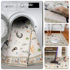 2x12 Washable Hallway Runner Rug: Long Floral Cat Print Soft Rug LightBeige