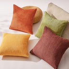 Topfinel Fall Burnt Orange Decorative Throw Pillows Covers 24x24 Inch Set of 4,Yellow Green Gradient Series Corduroy Striped Square Pillow Case,Western Modern Cushion Cover for Couch Sofa Bedroom