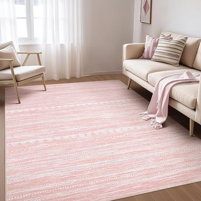 Nakagishi Boho 4x6 Pink Area Rug Living Room Rugs Machine Washable