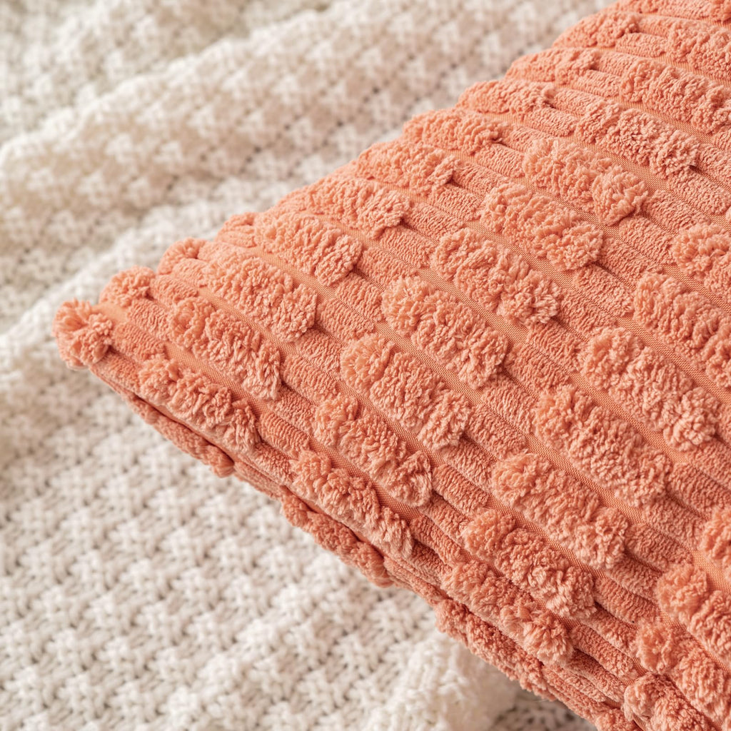 MIULEE Corduroy Decorative Throw Pillow Covers 18x18 Coral Pack of 2
