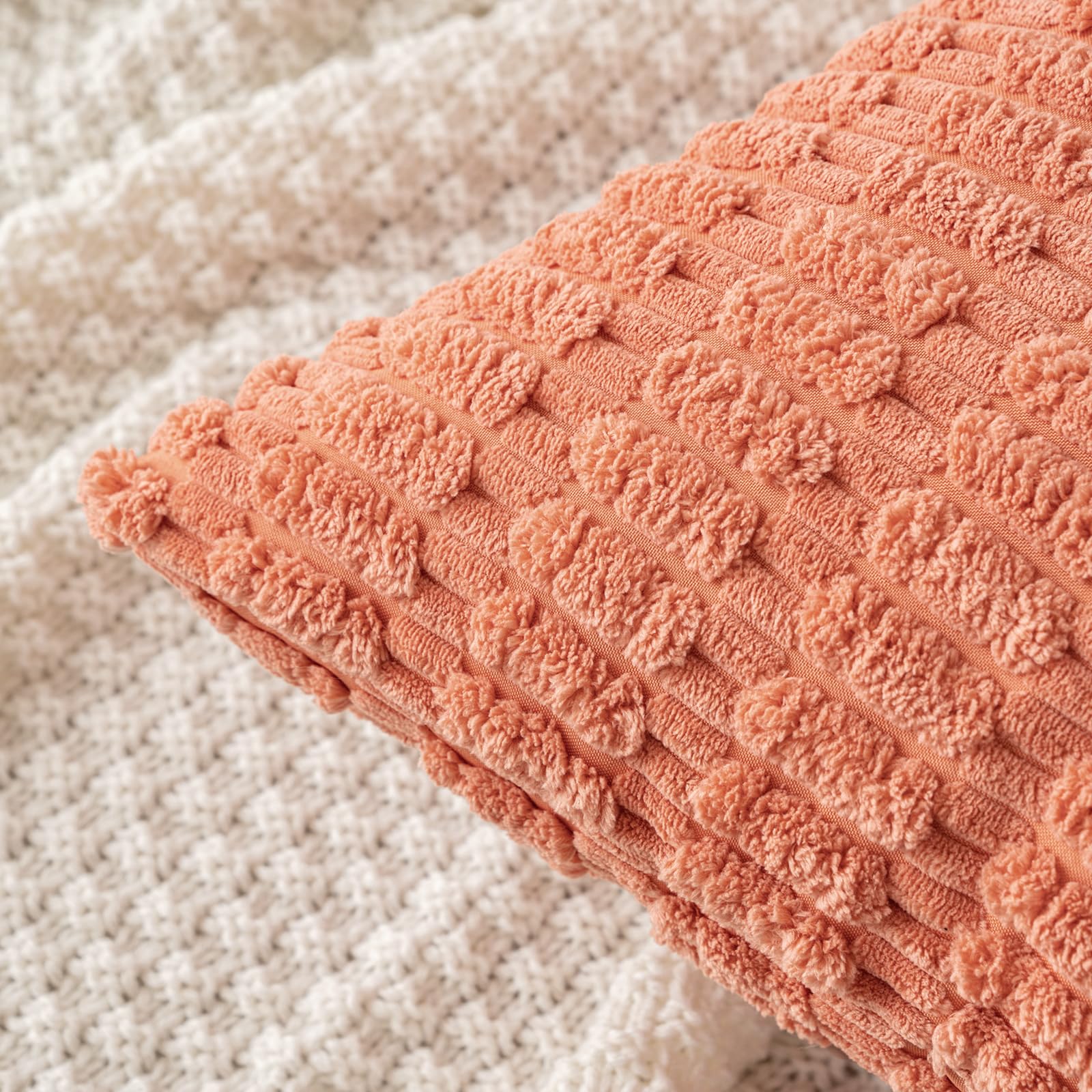 MIULEE Corduroy Decorative Throw Pillow Covers 18x18 Coral Pack of 2