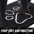 Smiry Dog Door Mat for Muddy Paws, Absorbent Dirt Trapper Non Slip Quick Dry Washable Chenille Mat for Mud Dogs, Entry Rug for Indoor and Outdoor (54x24 Inches, Black and White)