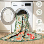 PLHXFR 8x10 Area Rug Living Room: Floral Washable Boho Soft Carpet Green