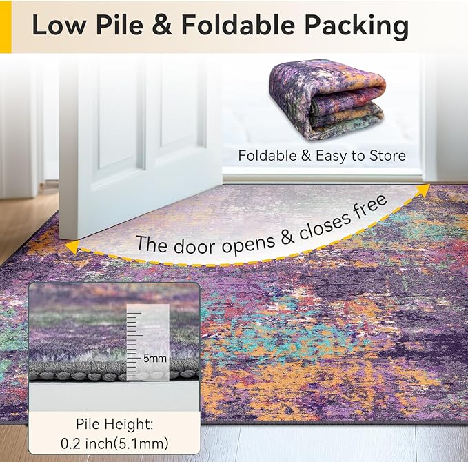 RELEANY Washable 5'x7' Abstract Area Rug for Living Room Purple Multi