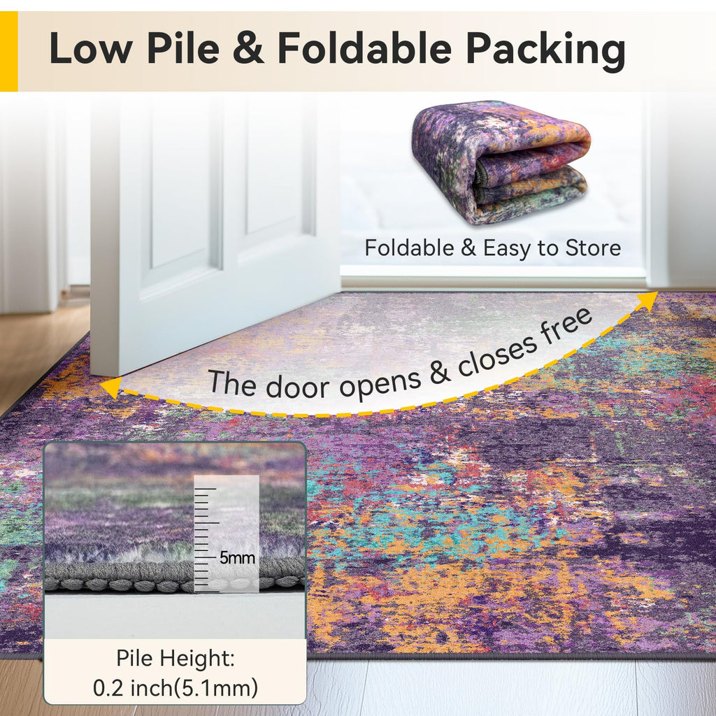 RELEANY Washable 2'x3' Abstract Area Rug for Living Room Purple Multi