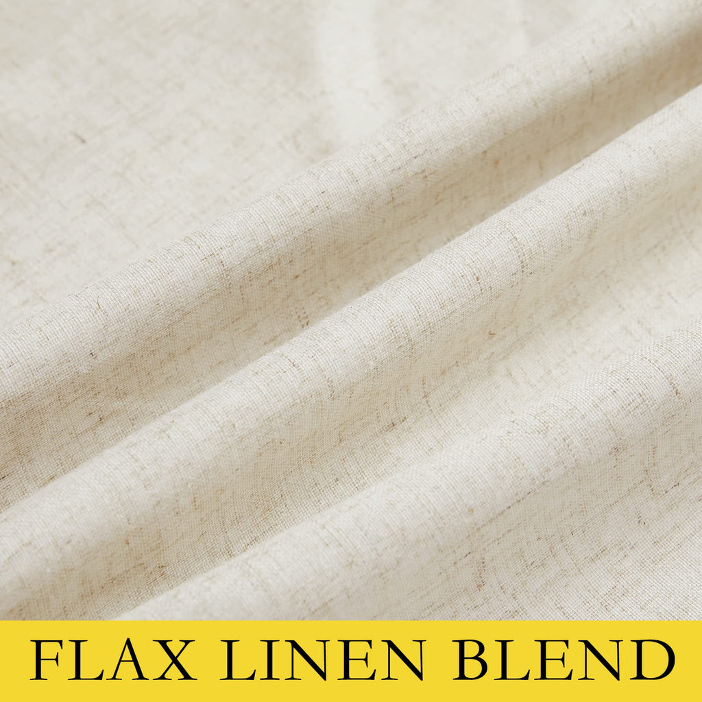 NICETOWN Natural Full Blackout Boho-Chic Linen Curtains 90 inch Long 2 Panels Set for Cafe Window, 34 inch Wide, Thick Linen Blend Drapes, Insulated Window Covers Draperies with White Backing