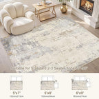 UERMEI 5x7 Area Rug Living Room Rugs - Washable Neutral Modern Abstract Soft Thin Rug Indoor Floor No Slip Rug Carpet for Bedroom Under Dining Table Home Office Decor - Light Brown/Gray