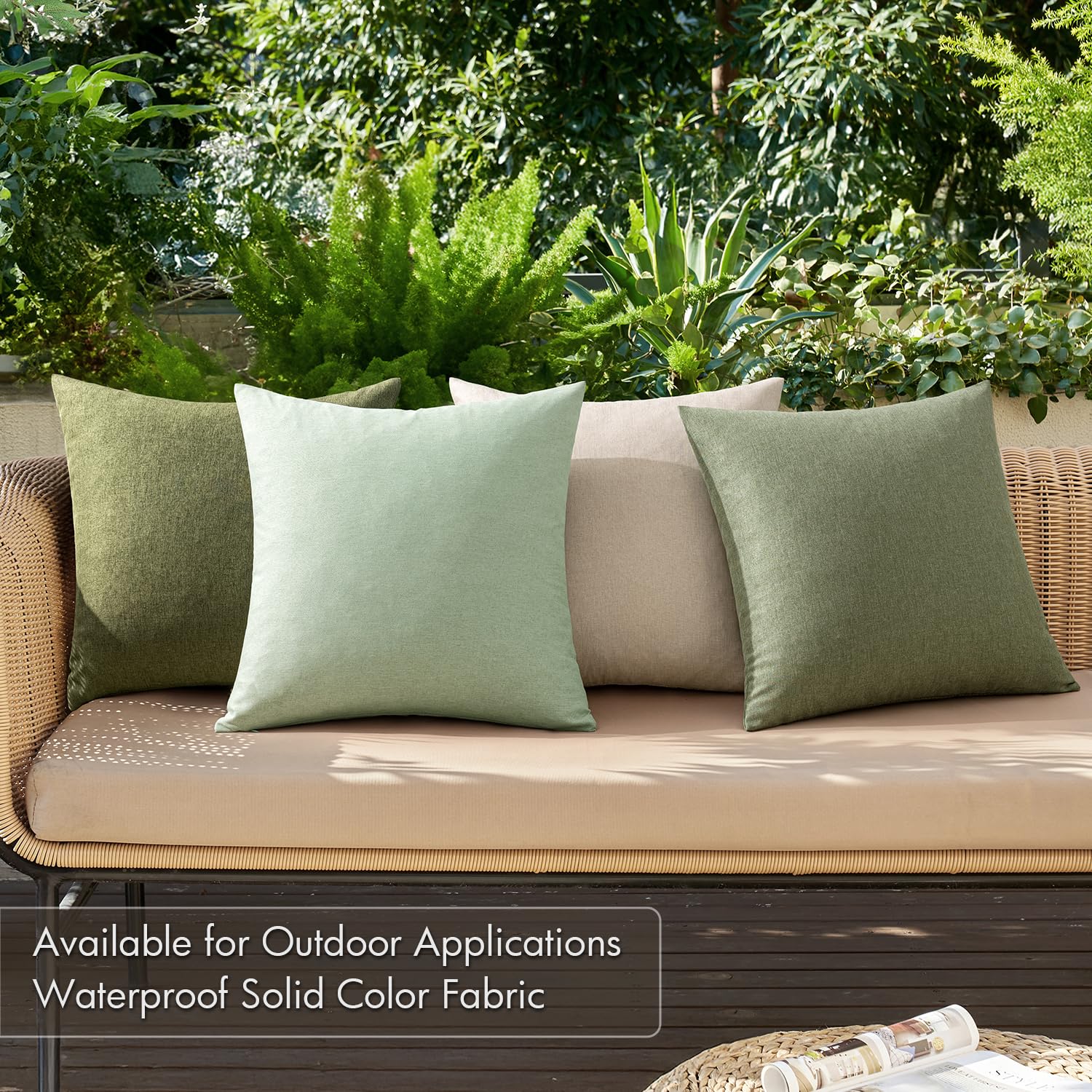 MIULEE Pack of 4 Decorative Outdoor Throw Pillow Covers Linen Waterproof Pillow Covers Summer Farmhouse Cushion Cases for Patio Garden Tent Balcony Couch Sofa 18x18 Inch Light Green