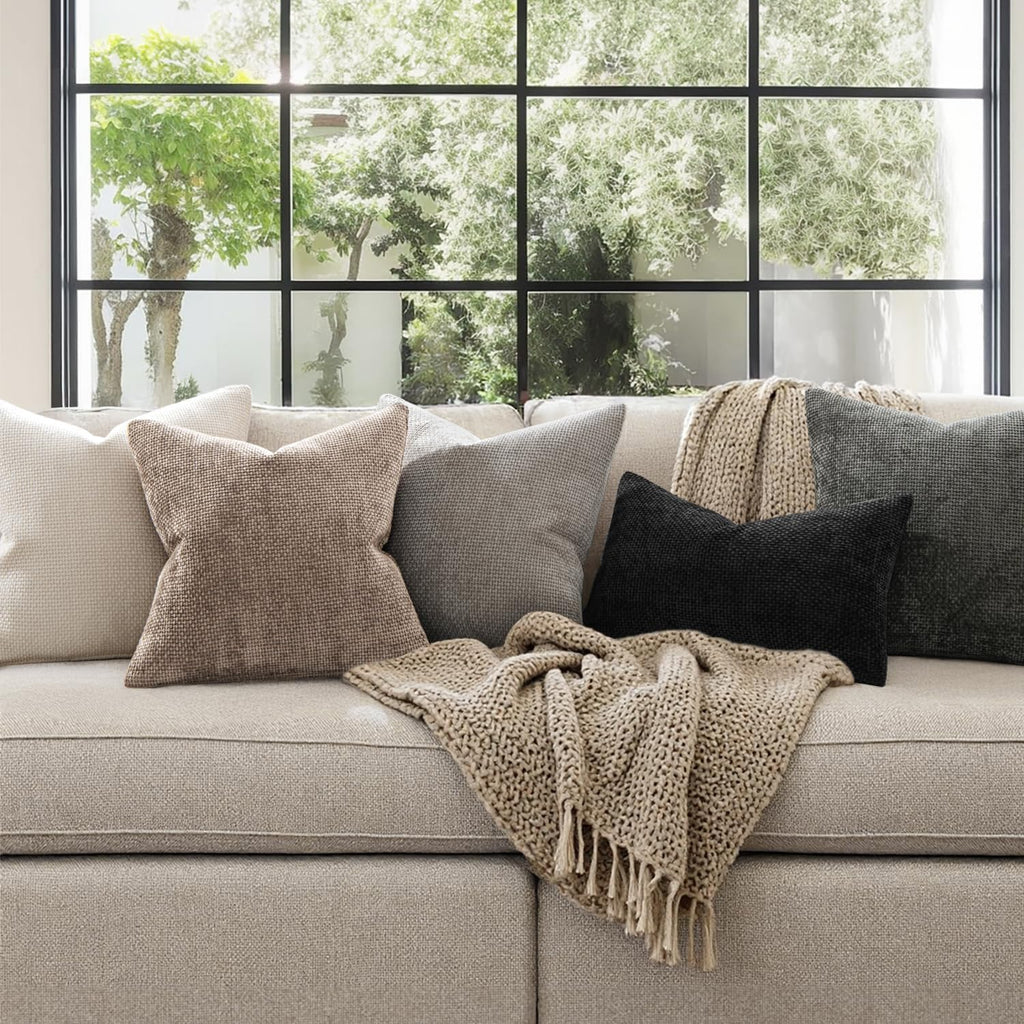 MIULEE Decorative Couch Throw Pillow Covers 18x18 Inch Light Khaki 2 Pack