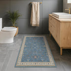 Washable 3x6 Throw Rug for Large Kitchen - Blue Rugs for Entryway Indoor, Bedroom Bedside, Mudroom, Boho Eclectic Modern Décor, Non Slip Low Pile Fade Resistant