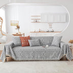 HANDONTIME Bohemian Grey and White Couch Cover for Dogs Aztec Tribal Sofa Covers for 3 Cushion Couch Aesthetic Tassel Couch Slipcover Sofa Seat Cover Universal Loverseat Cover Futon Cover, 71" X150"