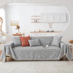 HANDONTIME Bohemian Grey and White Couch Cover for Dogs Aztec Tribal Sofa Covers for 3 Cushion Couch Aesthetic Tassel Couch Slipcover Sofa Seat Cover Universal Loverseat Cover Futon Cover, 71" X150"