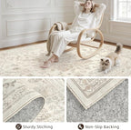 5x7 Area Rugs for Living Room: Vintage Boho Neutral Washable Rug Indoor Soft Large Area Rug Carpet for Bedroom Nursery Farmhouse Dining Room Office Floor Non-Slip Low Pile Under Table Rug Beige White