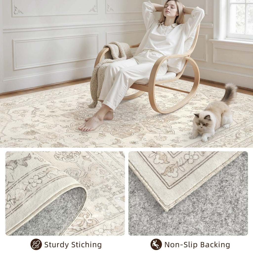 Luxturiy 5x7 Area Rugs Living Room: Bedroom Washable Carpet Beige White