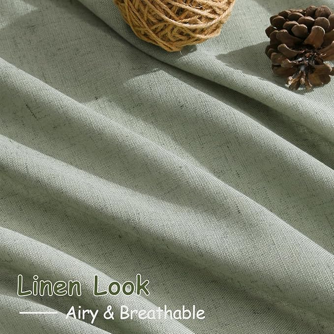 Desert Sage Linen Curtains for Living Room 100 Inches Long Light Filtering Semi Sheer Curtain Back Tab Rustic Farmhouse Decor Elegant Luxury Boho Drapes for Bedroom Dinner Room 52x100, 2 Panels