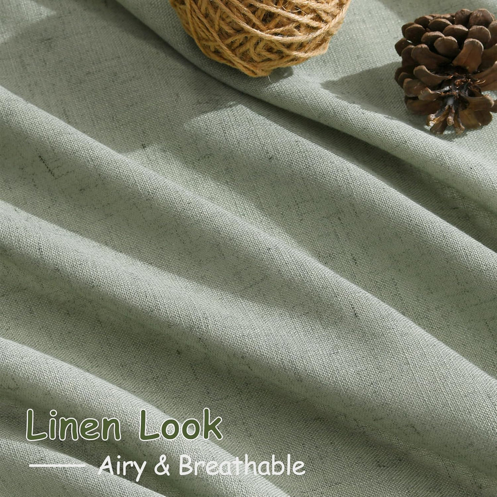 Desert Sage Linen Curtains for Living Room 105 Inches Long Light Filtering Semi Sheer Curtain Back Tab Rustic Farmhouse Decor Elegant Luxury Boho Drapes for Bedroom Dinner Room 52x105, 2 Panels
