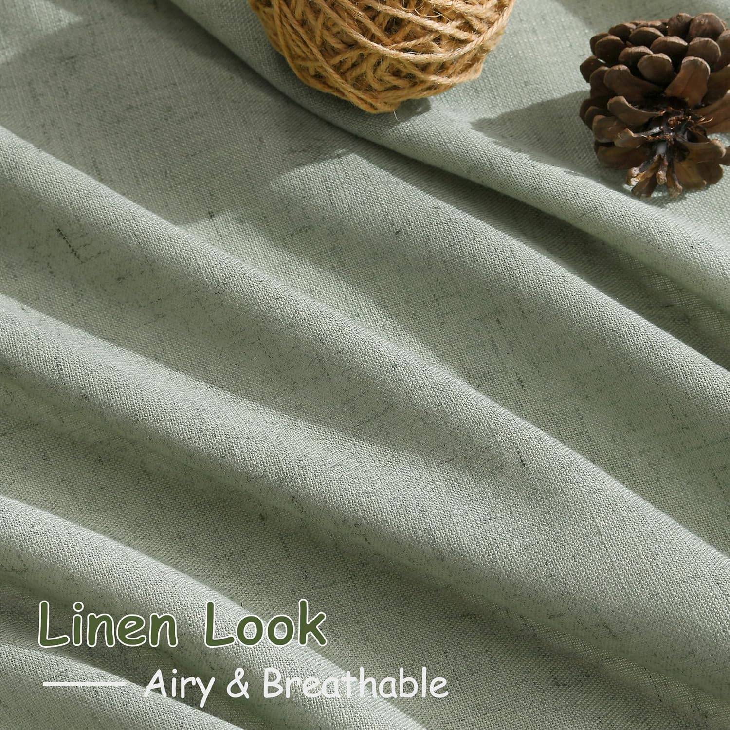 Desert Sage Linen Curtains for Living Room 105 Inches Long Light Filtering Semi Sheer Curtain Back Tab Rustic Farmhouse Decor Elegant Luxury Boho Drapes for Bedroom Dinner Room 52x105, 2 Panels