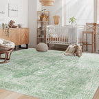VECARF Area Rug 6x9 Washable Rug, Vintage Boho Medallion Rugs Non-Slip Soft Low Pile Large Distressed Rug Indoor Retro Carpet for Living Room Bedroom Dining Room Home Office (SageGreen, 6'x9')