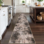 IOHOUZE Abstract Runner Rug 2x12 Ft Washable Runners for Hallways, Non Slip Kitchen Runner Printed Faux Wool Entryway Runner Indoor, Modern Abstract Floor Carpet for Hall Kitchen, Brown/Rust