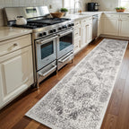 3x12 Washable Hallway Runner Rug: Long Vintage Soft Non Slip Rug Gray