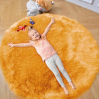 duduta Yellow Faux Sheepskin Round Rug 4x4 ft, Fluffy Shag Fur Bedroom Nursery Kids Playroom Rug Dorm Decor Non Slip Washable