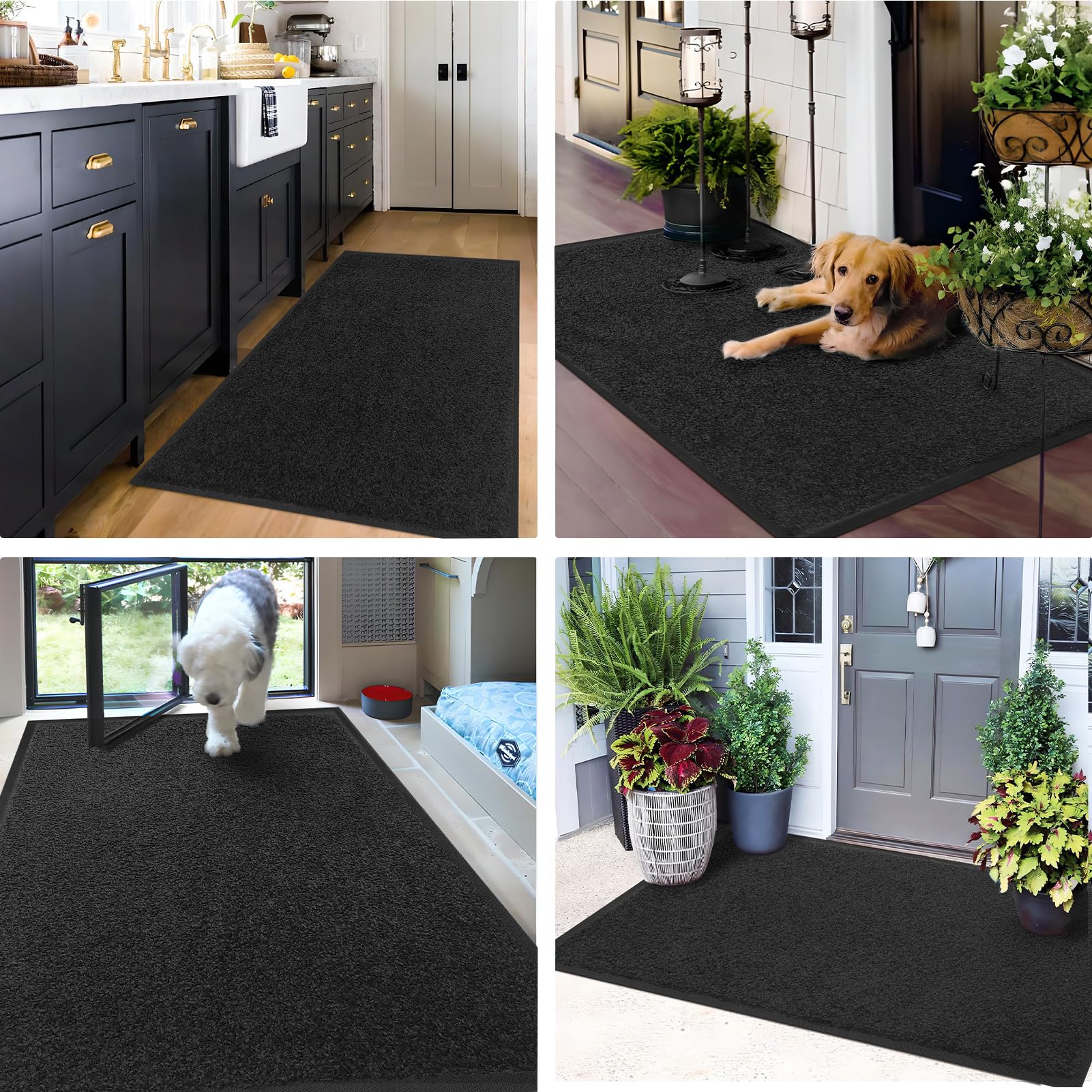 Mibao Super Absorbent Front Door Mat, 48" x 24", Non-Slip Washable Indoor Doormats, Low Profile Entryway Rug Outdoor, Dirt Resistant Welcome Mats for Front and Back Door Entrance, Pure Black