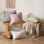 MIULEE Boho Linen Fringe Decorative Throw Pillow Covers Pink 18x18