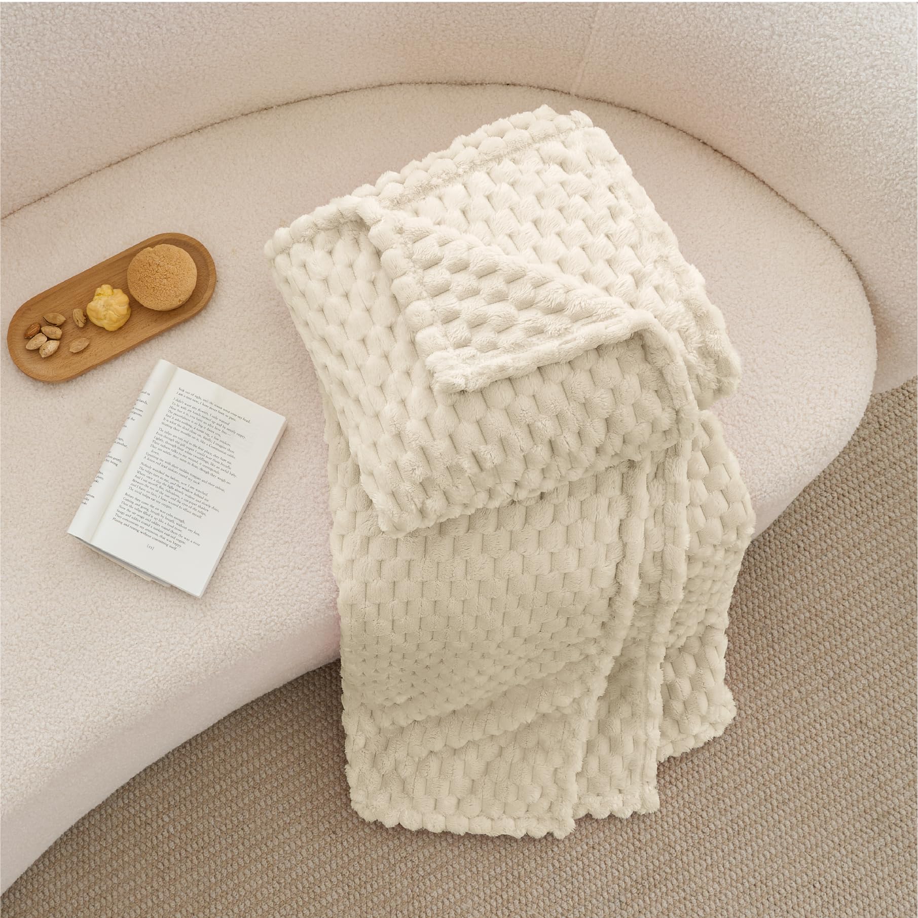 BEDELITE Cream Throw Blanket for Couch, Soft Cozy Gifts for Women, 50 * 60