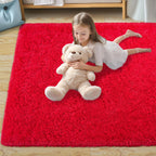 Pionblank Fluffy Area Rug for Bedroom 4x6 Feet, Indoor Plush Carpet, Red