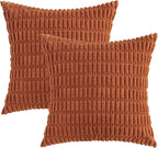 MIULEE Pack of 2 Rust Corduroy Decorative Euro Sham Pillow Covers 24x24 Inch Soft Boho Striped Throw Pillow Covers Modern Farmhouse Home Decor for Summer Sofa Living Room Couch Bed