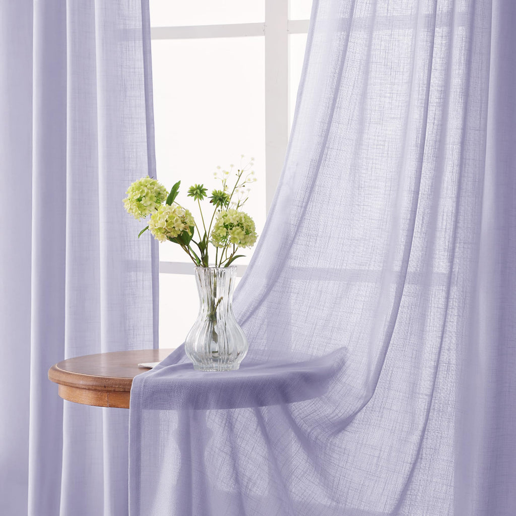 Jolilight Lavender Semi Sheer Linen Purple Curtains 120 Inches Extra Long Ceiling to Floor for Purple Room Decor Back Tab Light Filtering Window Treatment Panels Drapes Luxury Elegant Sheer Violet