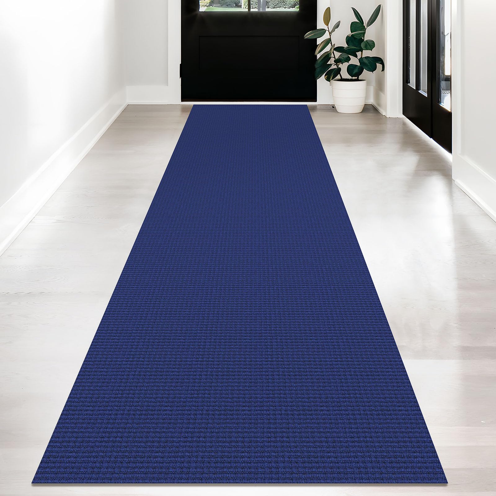 KOZYFLY Long Runners for Hallways 2.6x12 ft Washable Kitchen Runner Non Slip Rubber Backed Hallway Rugs Cotton Entryway Runner Rug Floor Carpet for Indoor Hall, Backdoor, Kitchen, Royal Blue/Navy